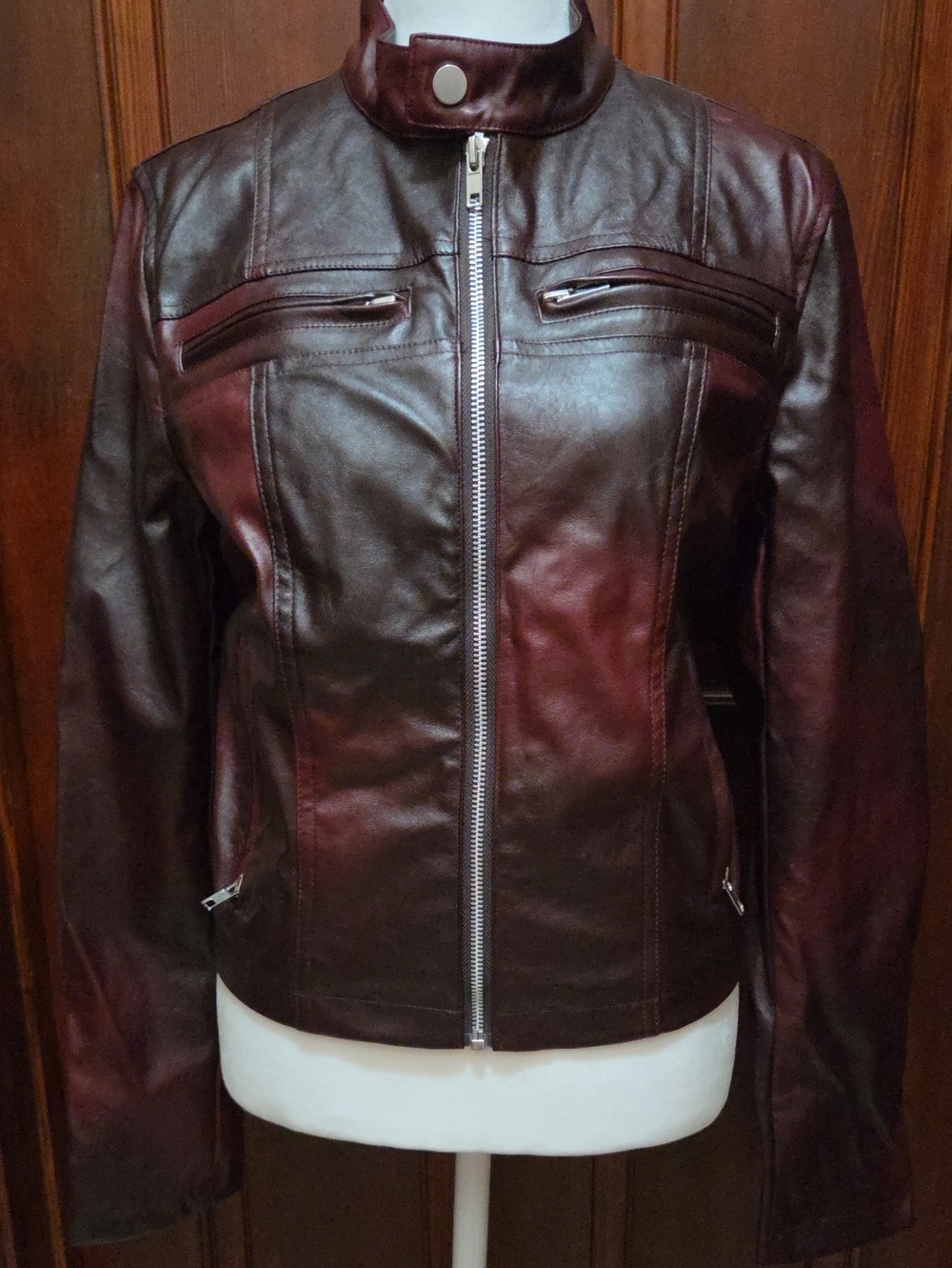 "Burning Rose"Washed Faux Leather Jacket